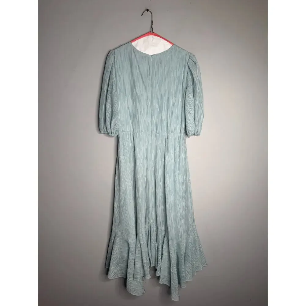 Maison Tara Blue Short Sleeve Swiss Dot Keyhole Back Zipper Midi Dress Size 10